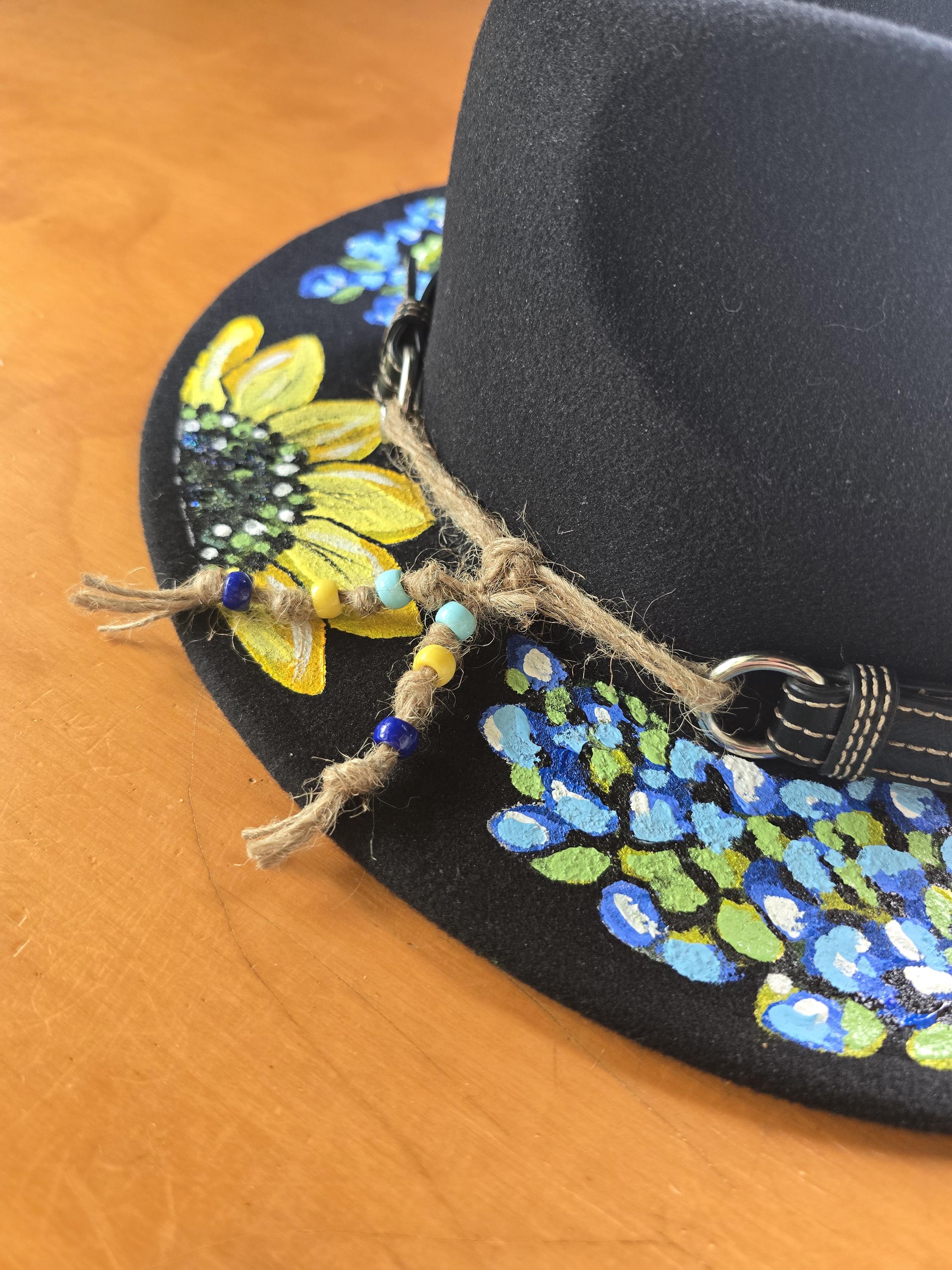Hand-painted Sunflower Fedora, Boho Western Hat - Etsy display picture 2