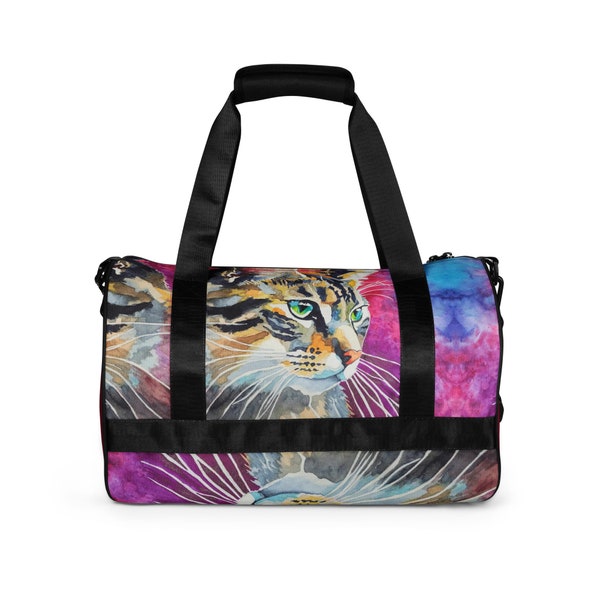 All-over print gym bag printed with original art "Luna" by Jessica Gammon