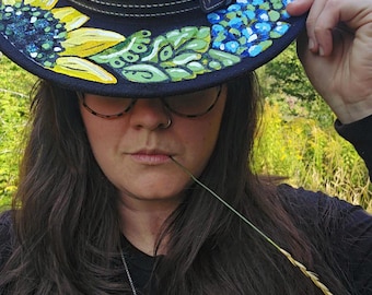 Hand-Painted Sunflower Fedora, Boho Western Hat
