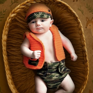 PATTERN Hunter hat vest and diaper cover crochet pattern photo prop 0-3 months