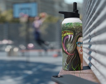 32 oz Stainless Steel Water Bottle, Standard Lid, printed with original art "Into the Serpent's Web" by Jessica Gammon