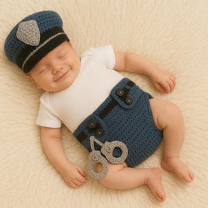 PATTERN infant photo prop costume police officer cop with handcuffs Crochet pattern only