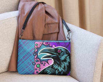 90s Raven, corvid, crow pop art printed adjustable strap Crossbody bag