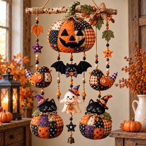 Primitief patchwork Halloween-mobiel naaipatroon (PDF-download)