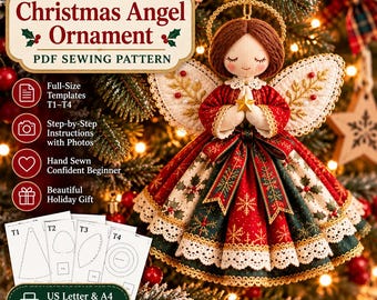 Christmas Angel Ornament Sewing Pattern PDF, Fabric Angel Tree Ornament, Quilted Angel Pattern, DIY Holiday Decor Sewing Tutorial