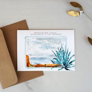 Tarjeta del suroeste "Saludos desde algún lugar del desierto"