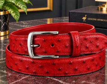 Handcrafted Ostrich Leather Belt | Full Grain Studded Men's Fashion Accessory