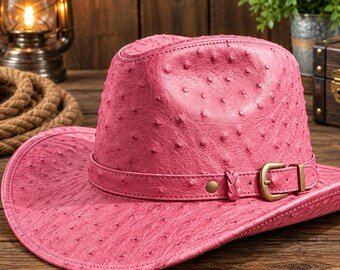 Chapeau de cowboy en cuir d'autruche gaufré, style rancher western fait main