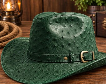 Chapeau de cowboy en cuir d'autruche gaufré, style rancher western fait main
