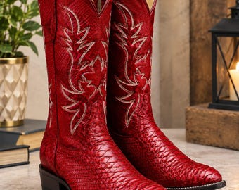 Red Python Leather Cowboy Boot | Mens Western Boots.
