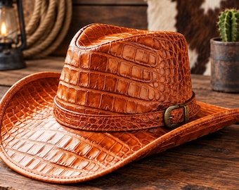 Chapeau de cowboy western classique pour homme, chapeau de ranch en cuir gaufré crocodile
