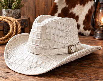 Chapeau de cowboy western classique pour homme, chapeau de ranch en cuir gaufré crocodile