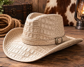 Chapeau de cowboy western classique pour homme, chapeau de ranch en cuir gaufré crocodile