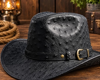 Chapeau de cowboy en cuir d'autruche gaufré, style rancher western fait main