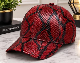 Casquette de baseball en cuir de python véritable, texture gaufrée, style streetwear femme