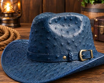 Chapeau de cowboy en cuir d'autruche gaufré, style rancher western fait main