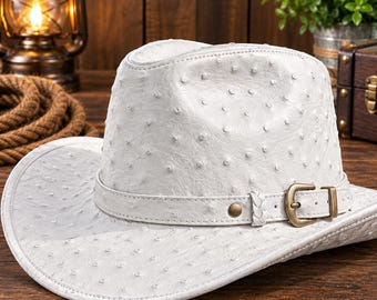 Chapeau de cowboy en cuir d'autruche gaufré, style rancher western fait main