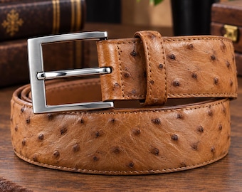 Ceinture artisanale en cuir d'autruche véritable : accessoire western classique pour homme