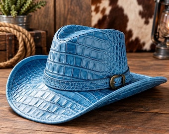Chapeau de cowboy western classique pour homme, chapeau de ranch en cuir gaufré crocodile