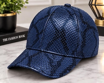 Casquette de baseball en cuir de python véritable, texture gaufrée, style streetwear femme