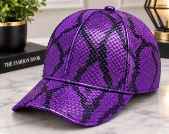 Casquette de baseball en cuir de python véritable, texture gaufrée, style streetwear femme