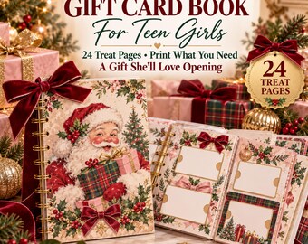 Libro de tarjetas de regalo navideñas para chicas adolescentes, plantilla editable de Canva, portatarjetas de regalo imprimible, idea de regalo de Navidad para chicas adolescentes de 5x7