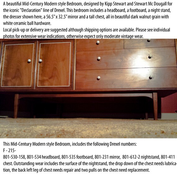 Mid Century Modern Six Piece Bedroom Drexel Declaration