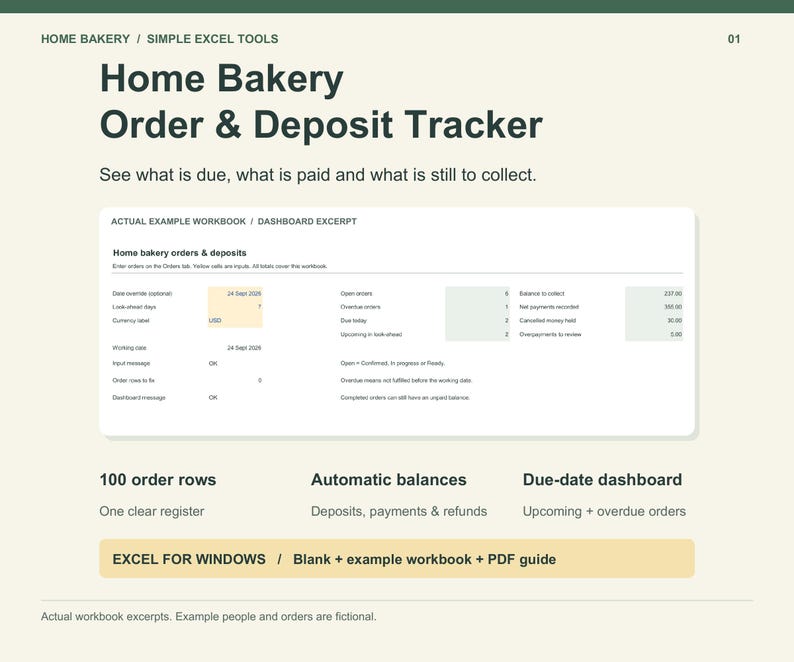 Home Bakery Order and Deposit Tracker | Excel Spreadsheet for Payments ...