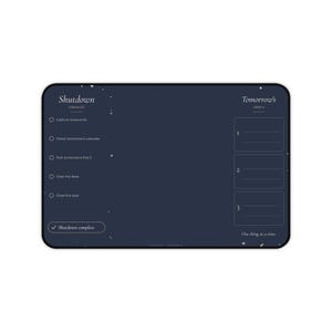 Shutdown Checklist Desk Mat, End of Day Routine Desk Pad, Tomorrow Top 3 To Do List, Work From Home Office Decor, Navy Mouse Pad XL