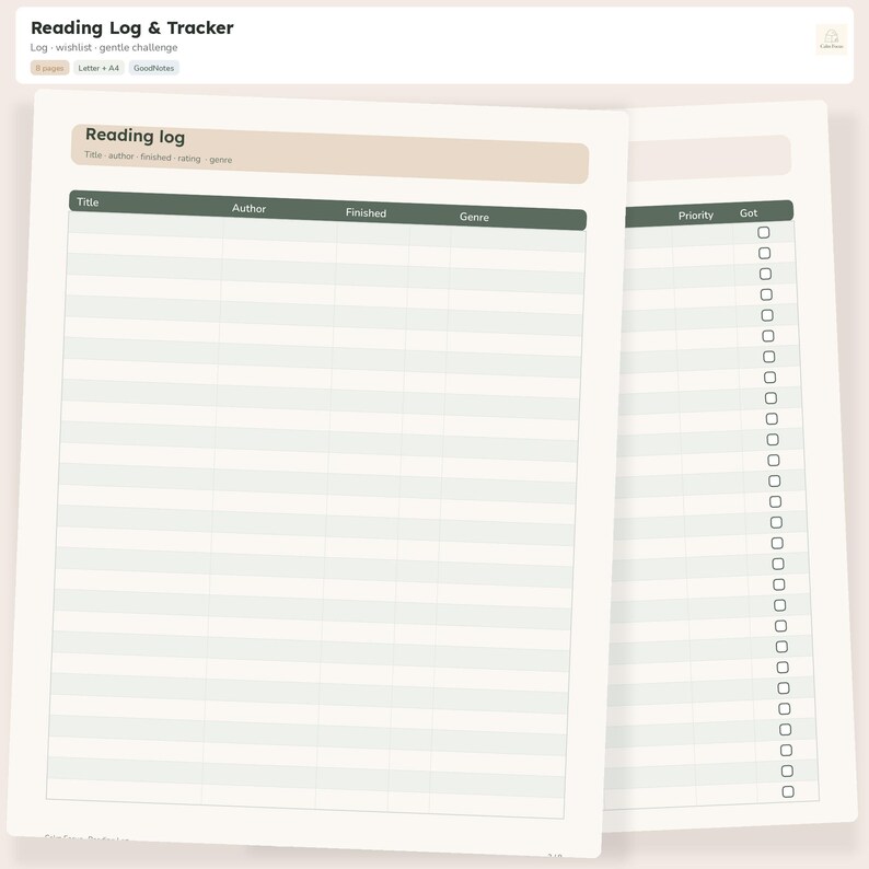 Reading Log Printable & Book Tracker | TBR Wishlist Reading Challenge ...