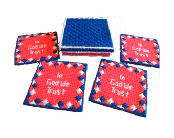 PATTERN: In God We Trust Patriotic Coaster Set with Box Plastic Canvas Pattern