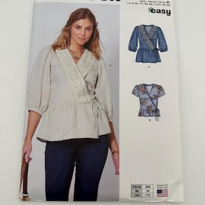 New Look N6720 Easy Misses Wrap Top Sewing Pattern, Short Sleeve Shirt with Gathered Waist, Misses Sizes  6 8 10 12 14 16 18, Uncut, New