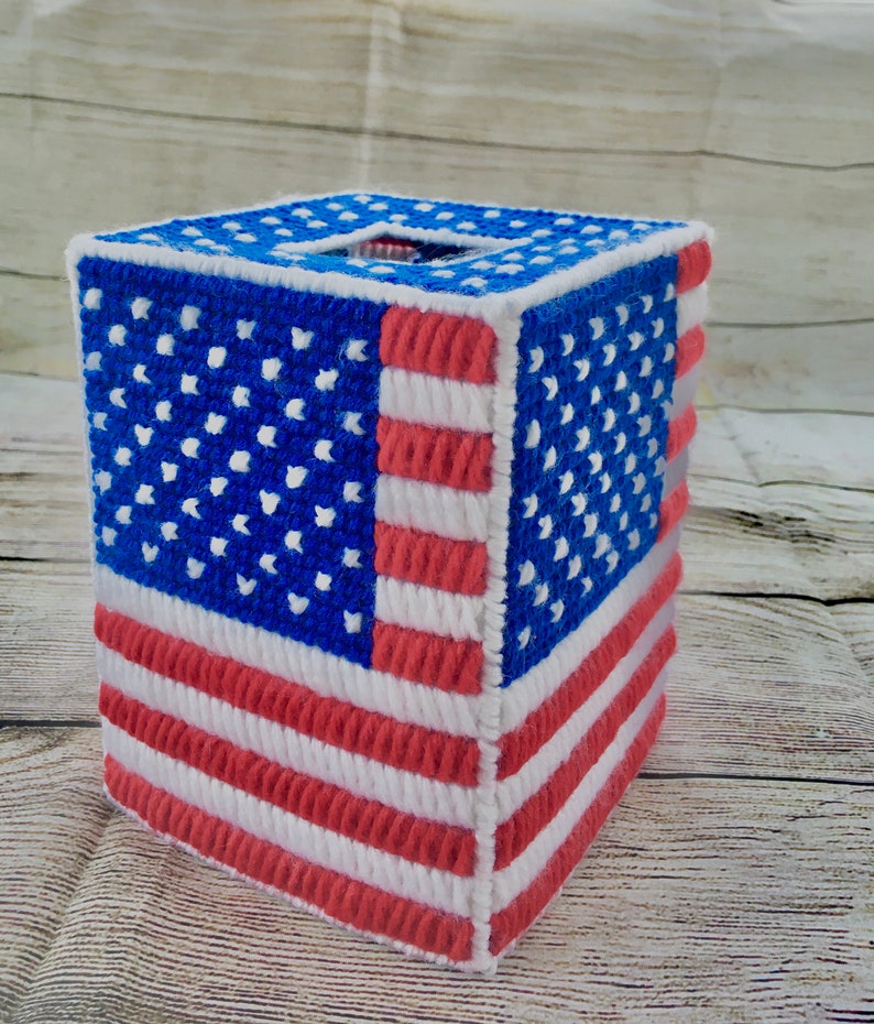 USA Patriotic American Flag Tissue Cover in Plastic Canvas, july 4th, Memorial Day, forth of july 画像 5