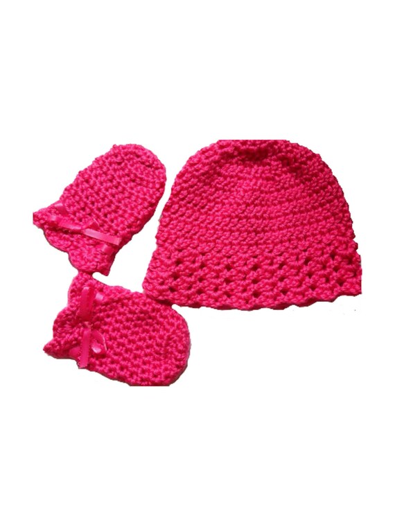 crochet baby hat scratch mittens baby shower gift set for Etsy