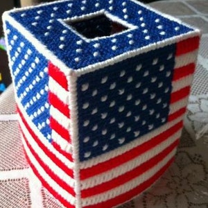 USA Patriotic American Flag Tissue Cover in Plastic Canvas, july 4th, Memorial Day, forth of july image 6