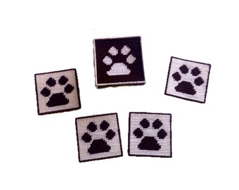 PATTERN: Paw Print Coaster Set with Box Plastic Canvas Pattern