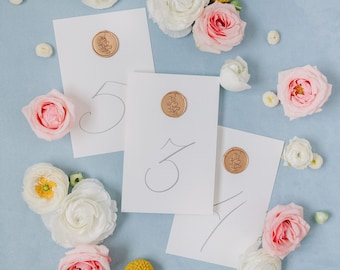 Calligraphy Fine Art Wedding Reception Table Numbers Card With Wax Seal, Table Decor