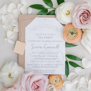 Tea Party Tea Bag Bridal Wedding Shower Invitations Personalized Set of 10 image 1