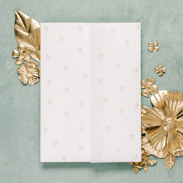 Vellum 5x7 Invitation Jackets with Pearl Embellishments