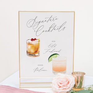 Signature Drink Menu, Wedding Watercolor Cocktail Sign, His and Hers Signature Drinks, Printed Sign, Bar Sign