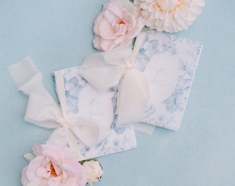 Blue Floral Vow Books Wedding, Silk Ribbon Our Vows | Set of 2