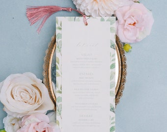 Sage Green Layered Wedding Menu Reception Table Decor with Dusty Pink Tassel | Set of 10