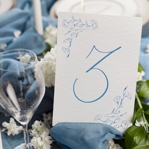 Blue Floral Calligraphy Printable Table Numbers | Digital Download | Table Numbers 1-20