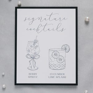 Black & White Dual Layer Signature Drink Menu, Wedding Illustrated Cocktail Sign, His and Hers Signature Drinks, Printed Sign, Bar Sign