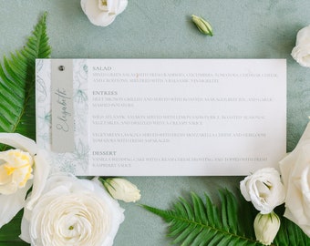 Calligraphy Wedding Menu, Floral Green Vellum Sage Place Card Name Card Reception Table Decor | Set of 10