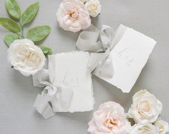 Calligraphy Fine Art Vow Books Wedding, Silk Ribbon Personalized Vows | Set of 2