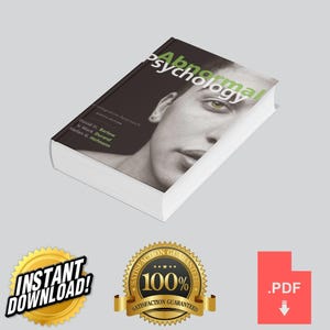 Op de afbeelding: Een leerboek getiteld Abnormal Psychology: An Integrative Approach door David H. Barlow, V. Mark Durand en Stefan G. Hofmann. De kaft toont een zwart-wit portret van een persoon met een groen oog en groene tekstaccenten.