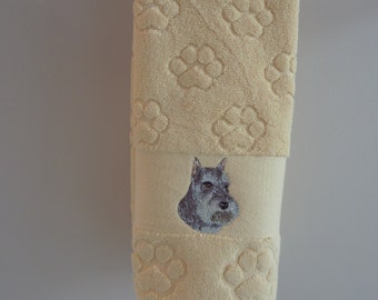 Schnauzer embroidered paw print hand towel