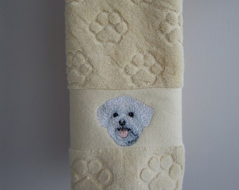 Maltese Terrier embroidered paw print hand towel