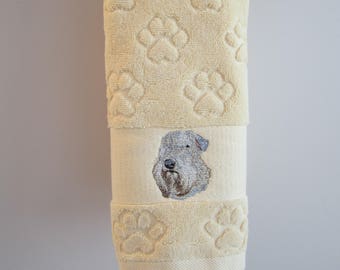 Soft-coated Wheaten Terrier embroidered paw print hand towel
